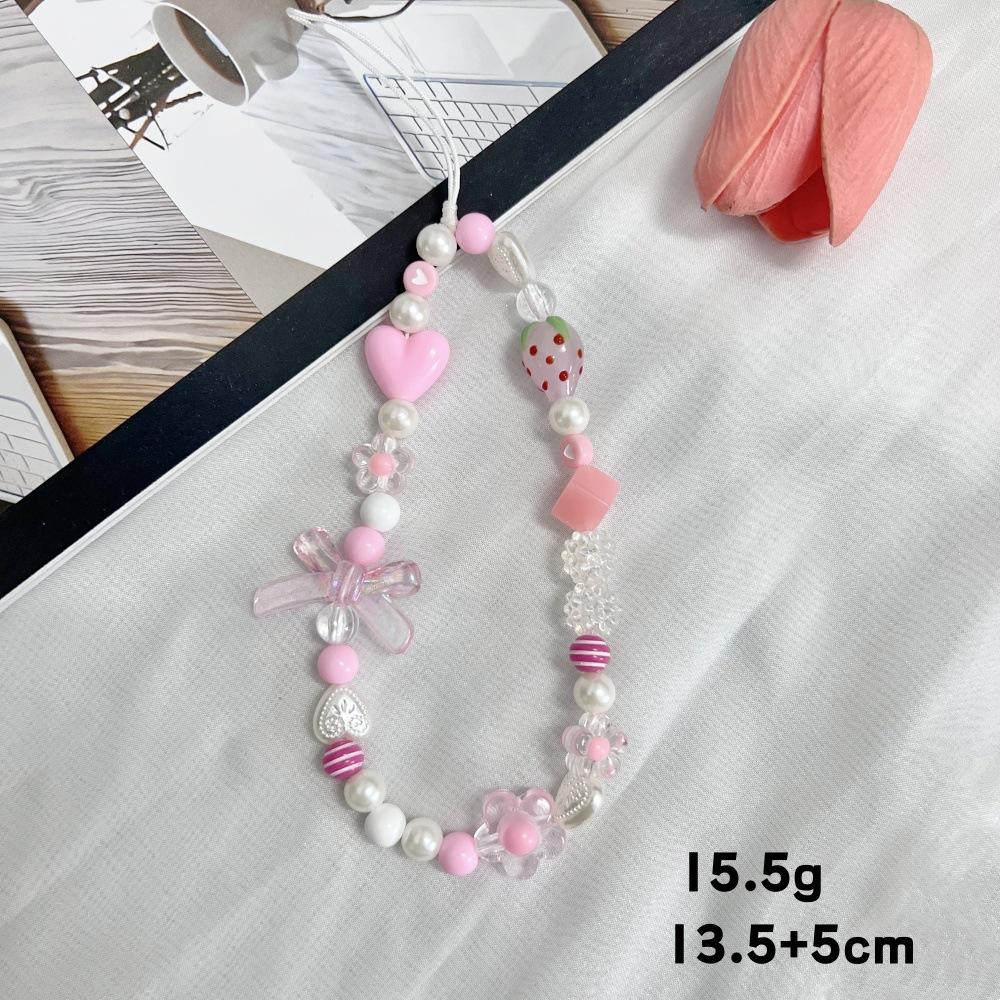 Bracelet de perles d'amour pour femmes, petit nœud en cristal frais, fleurs, amour, chaîne de téléphone portable, anti-chute, accessoires de coque de téléphone portable, DIY