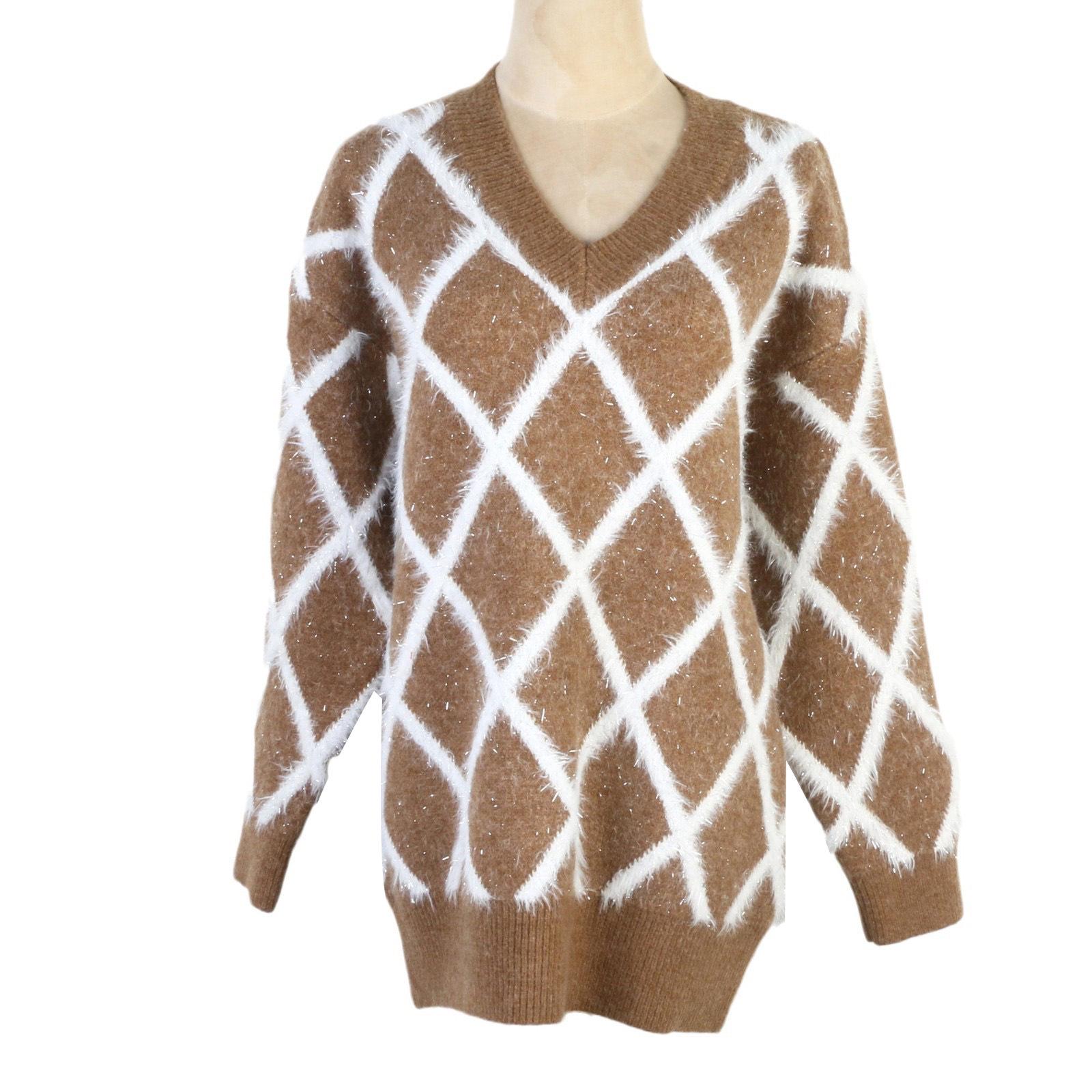 

Argyle Knit Pullover Sweater: Loose-Fit, Lazy Style for Autumn/Winter Medium