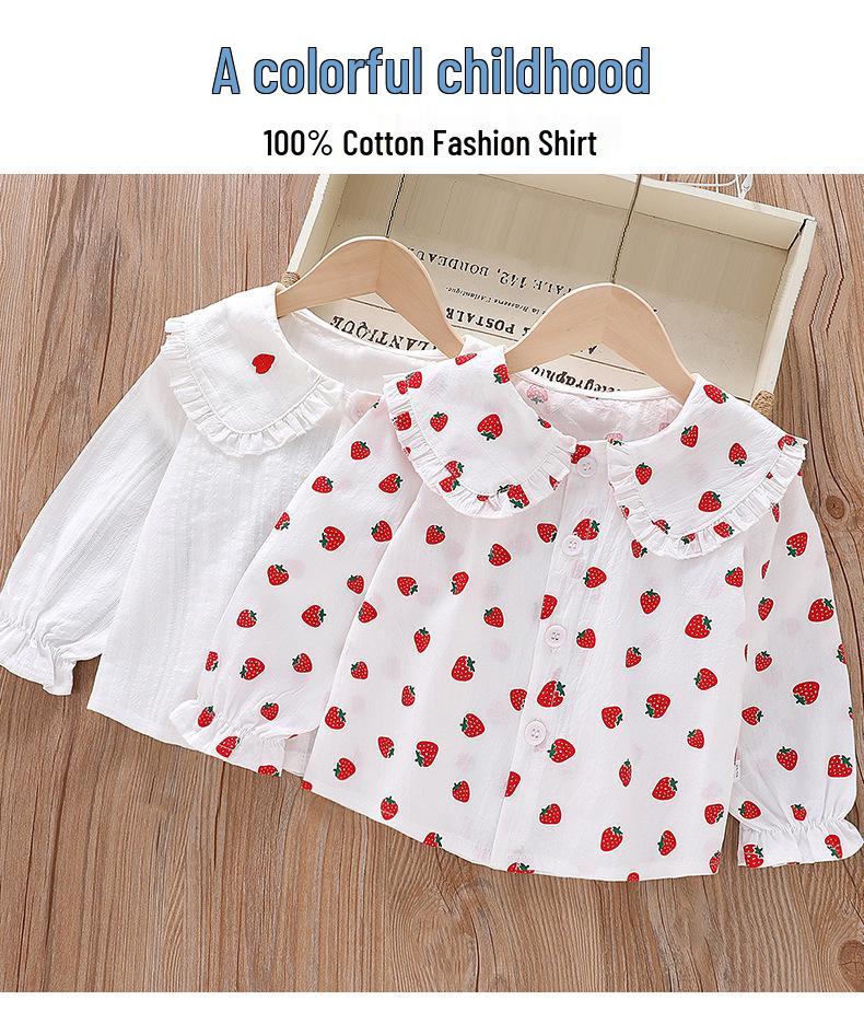 Children's Long Sleeve Cotton Lace Lapel Shirt - Spring/Autumn Korean Style for Girls
