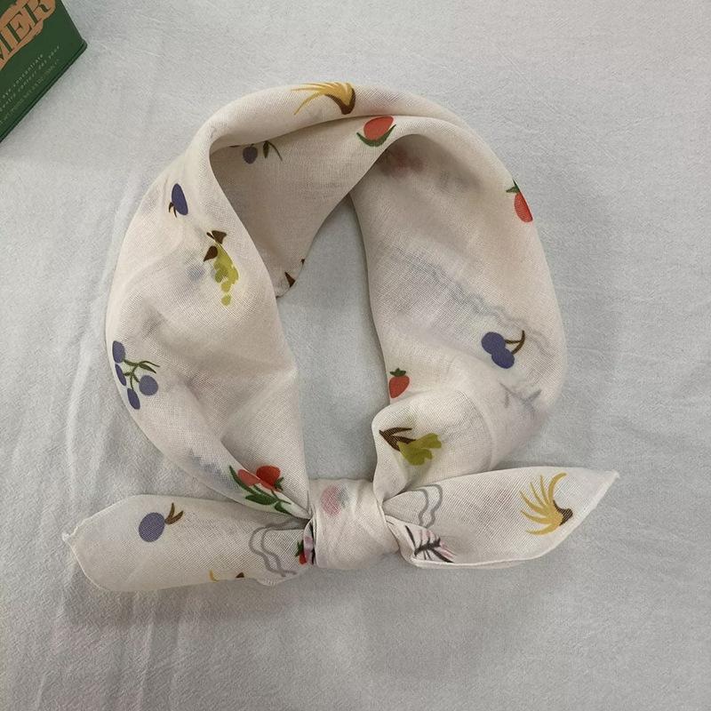 New Versatile Scarf Women's Cotton Linen Small Square Sweet Countryside Floral Lightweight Breathable Sunscreen Headscarf Wholesale