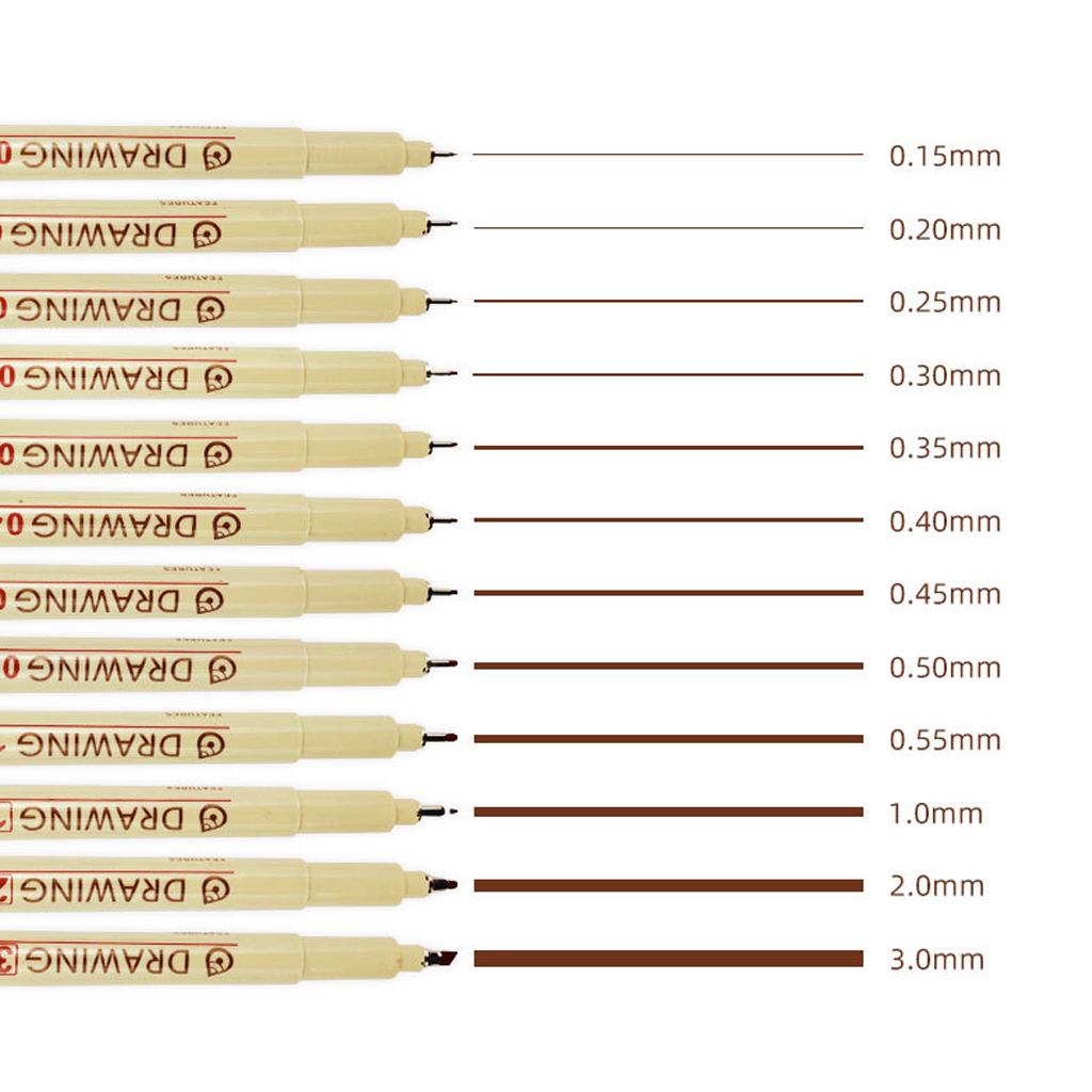 Kit 12pcs Brown Color Fineliner Markers For Animation Drawing, Waterproof Brown Fine Tip Pen