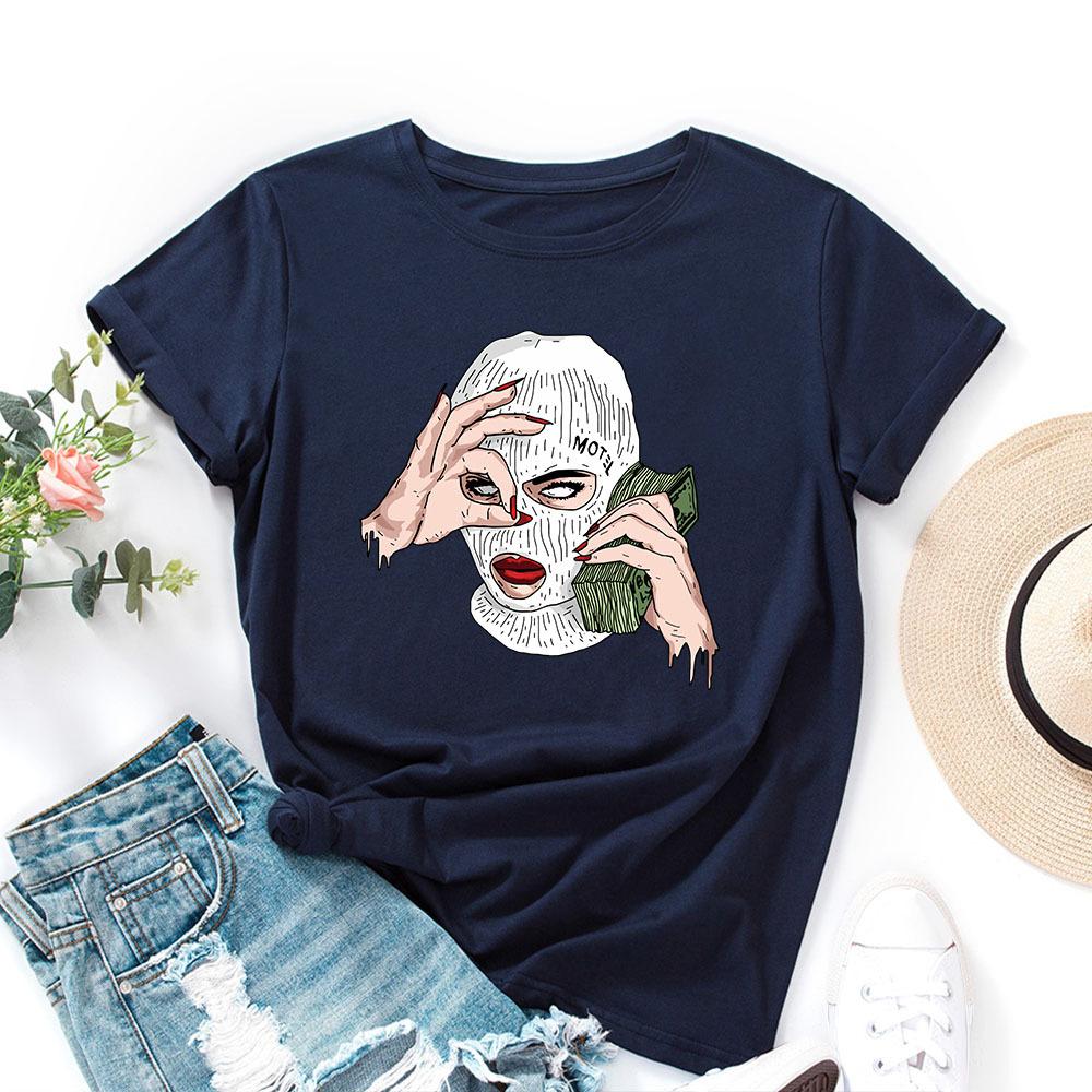 Spoof US Dollars Cotton T-Shirt Short Sleeve Round Neck Women 2d Print Tops