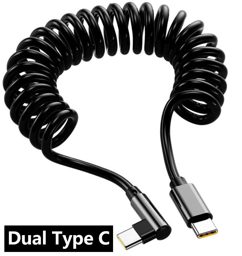 

120W 6A USB-C Fast Charging Cable Elbow Stretch Spring Data Transfer Cord For iPhone 17 Pro Max 16 15 Xiaomi Samsung Car Charge 1m