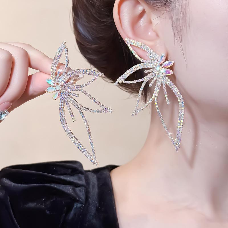 2025 Diamond Geometric Flower Tassel Earrings – Korean Cold Style, Light Luxury for Women