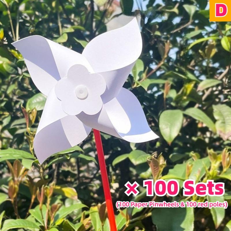 100pc Summer Event DIY Paper Pinwheels Crafts Set Blanks White Small Windmills Kits Bulk Drawing Party Kid Toy Assembly Handheld
