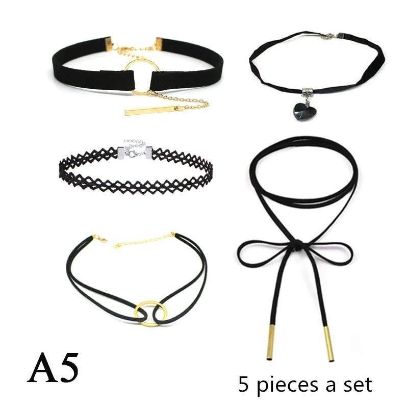 3 Pcs /set  Necklace Black Lace Leather Velvet Strip Woman Collar Jewelry Neck Accessories Colar Kol