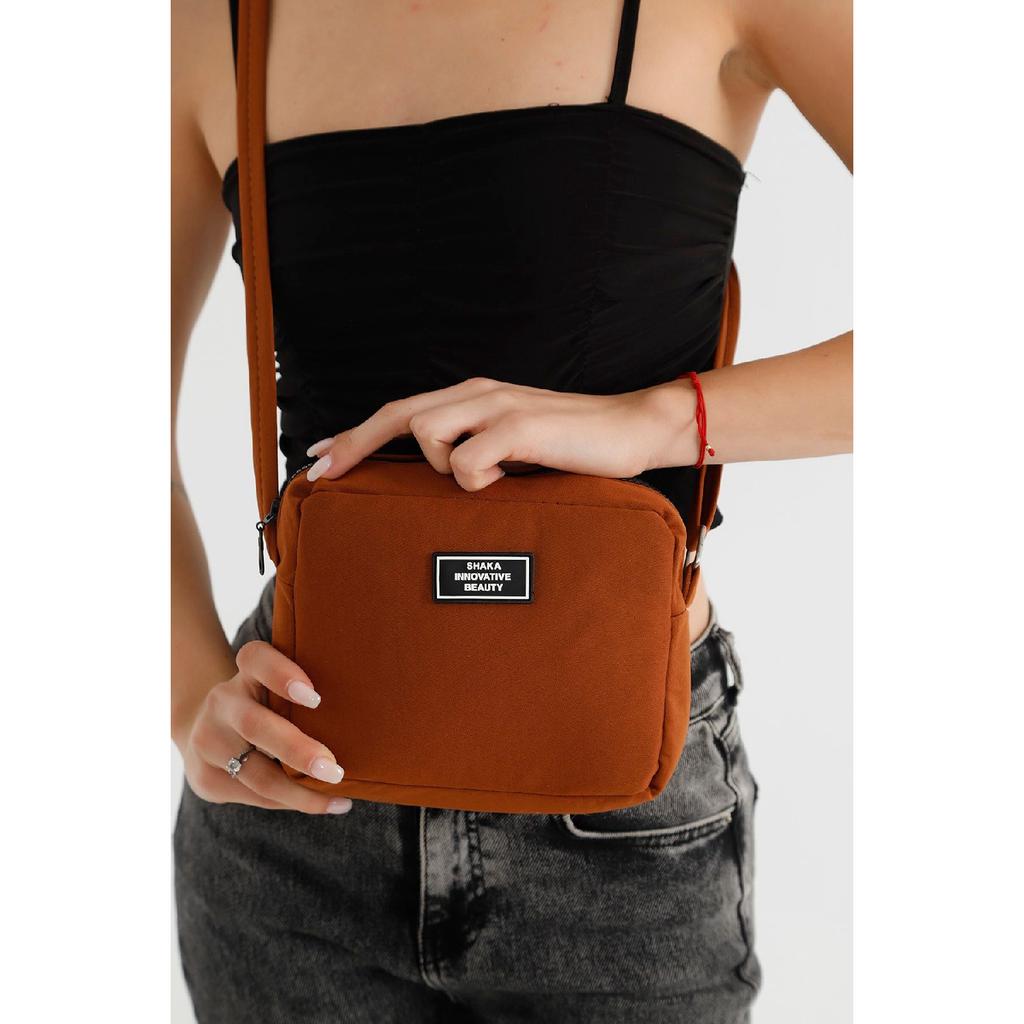 Black U35 Canvas Fabric Women's Shoulder Bag With Single Zipper Compartment And Adjustable Strap U:14 E:20