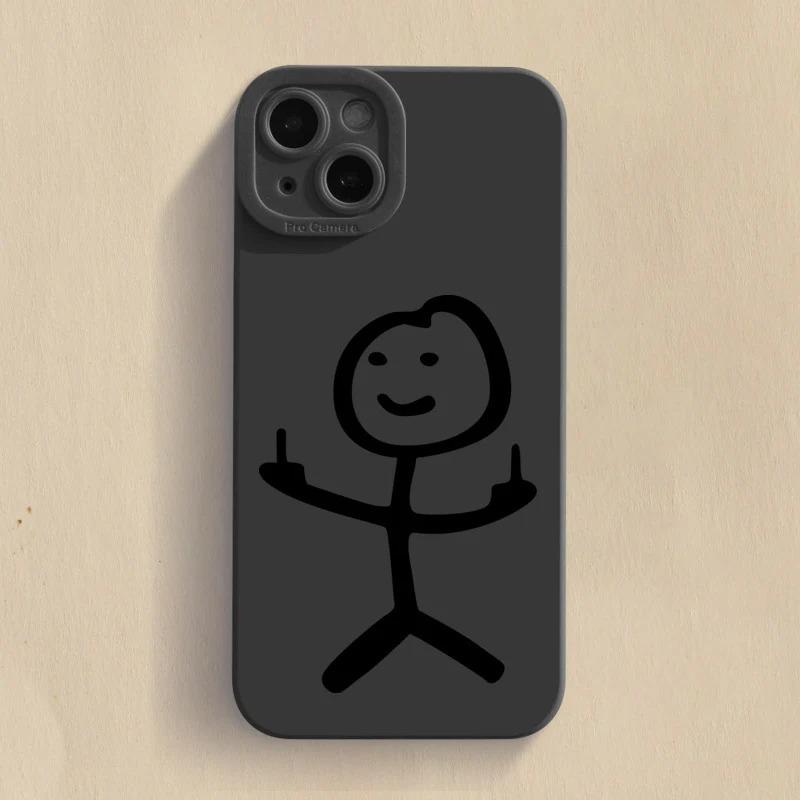 Trendy Cartoon Stickman Silicone Phone Case for iPhone 11-16 Pro Max
