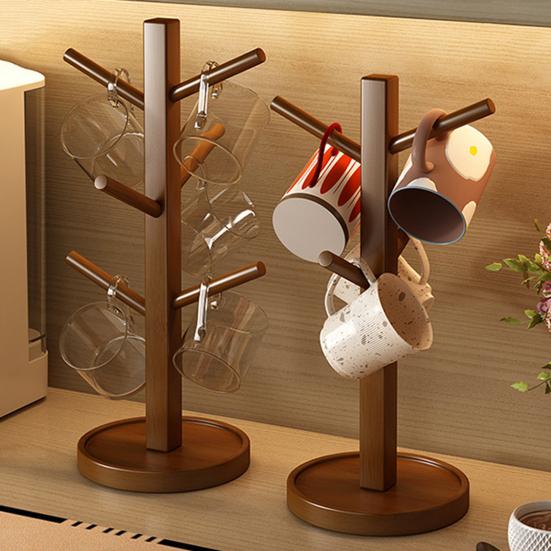 Stojak do przechowywania kubków na wodę Drewno lite Odwrócony uchwyt na kubki Nośność Możliwość piętrowania Biurkowy wieszak na kubki do Kuchni Restauracji Domu