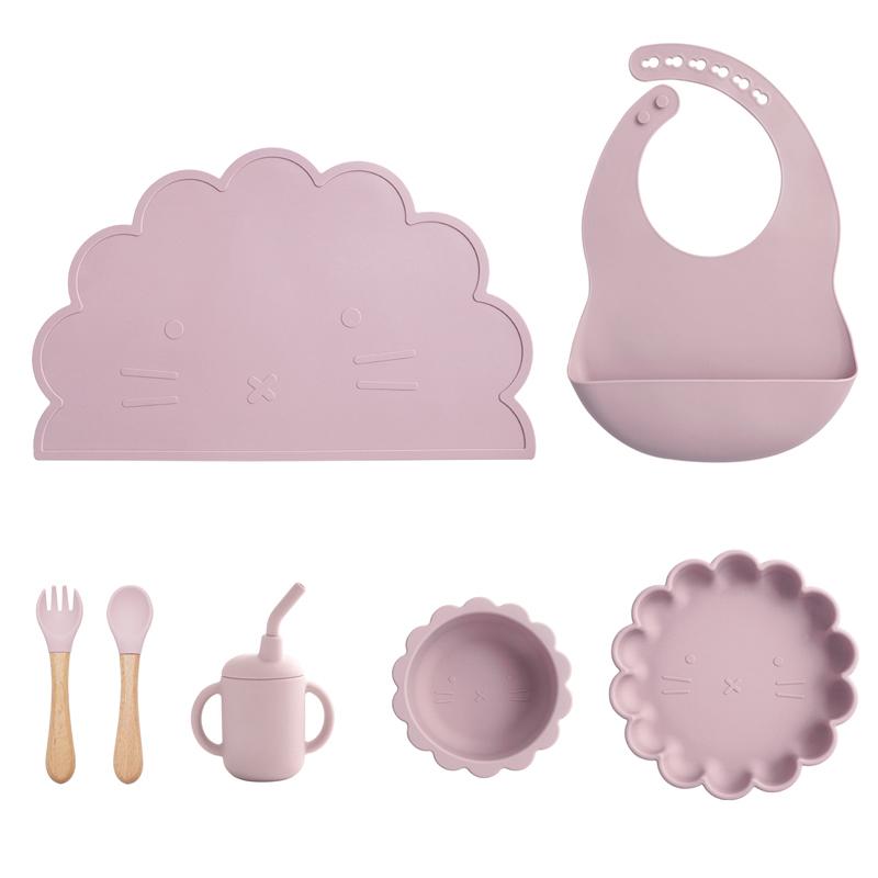 7pcs/Set Baby Silicone Children's Tableware Waterproof Bib Food Grade Baby Dishes Plate Suction Bowl Newborn Sippy Cup And Spoon