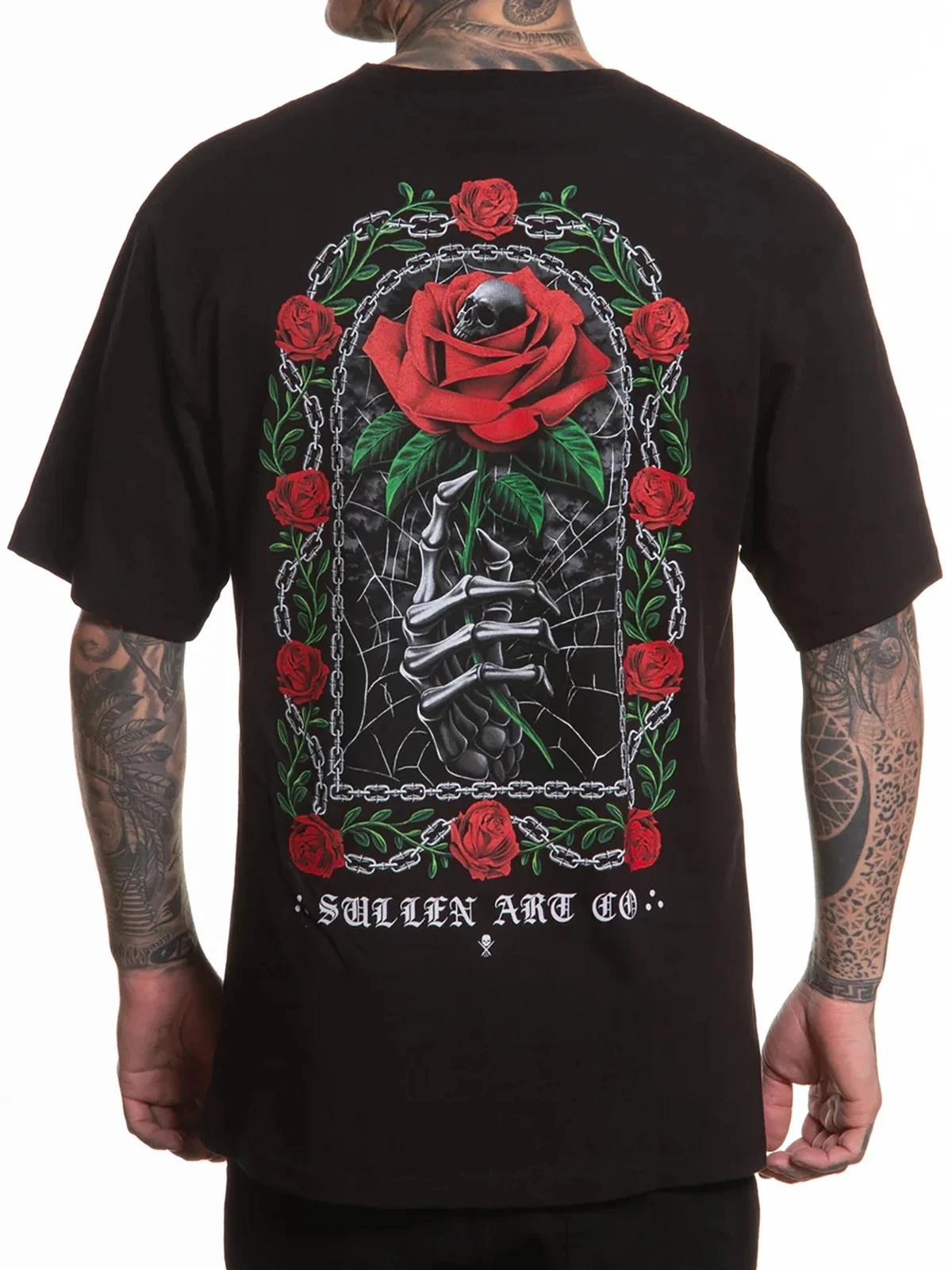 Sullen Men s Tempest Rose Short Sleeve Standard T-shirt Skeleton Tattoo Art Tee S