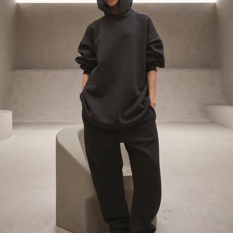 Fear of God Essentials Sudadera Relajada Otoño SS22 Con Logo de Letras en la Espalda y Forro Polar Sudadera Unisex Negra FOG-SS22-334