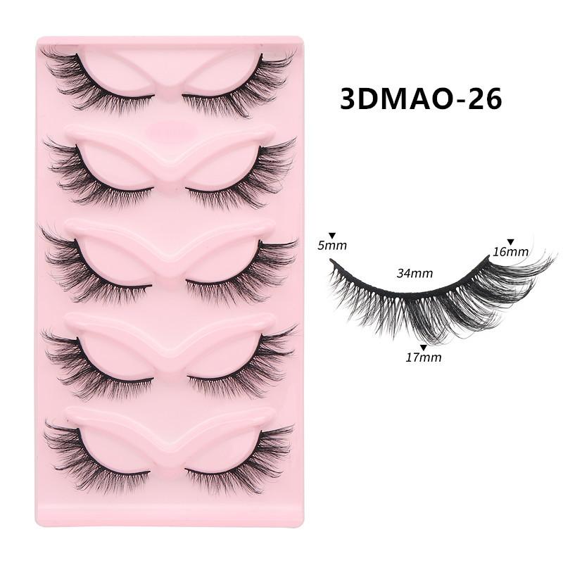 XF 5 Pairs Fox Eye Lashes 3D Silk Fluffy Faux Mink False Cat Eyelashes Custom Packaging Box with Private logo