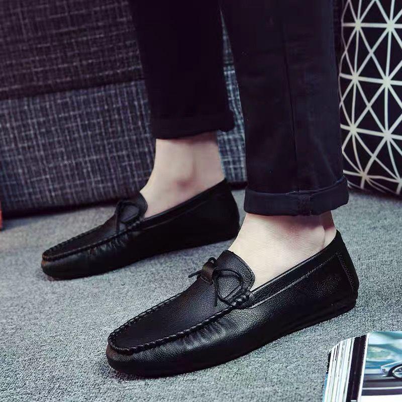 Black Breathable Man Casual Shoe Slip-on 2025 Trend Pu Elegant Classic Original Social Retro New In Common Leather Shoes for Men
