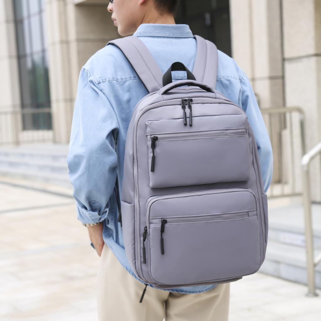 Schoolbag Backpack Men's Solid Color Temperament Korean Version Casual Backpack Men's Student Daily Commuting Fashion Temperament Backpack