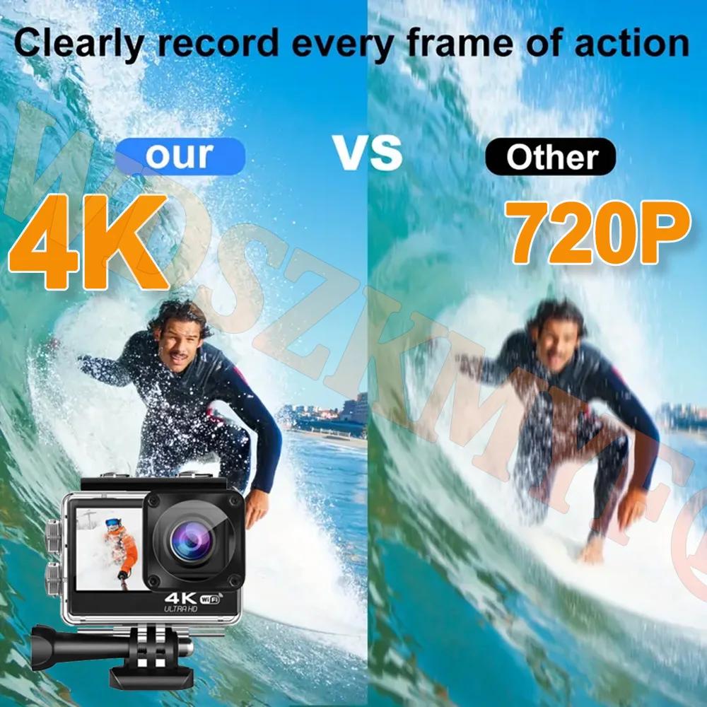 4K Camera Sports Camera Dual Screen Waterproof Case Support Wearing Cams Action Portable Security Recorder Helmet Riding