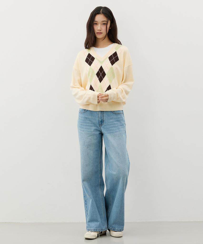 CITYBREEZE Argyle V-Neck Knit_Beige