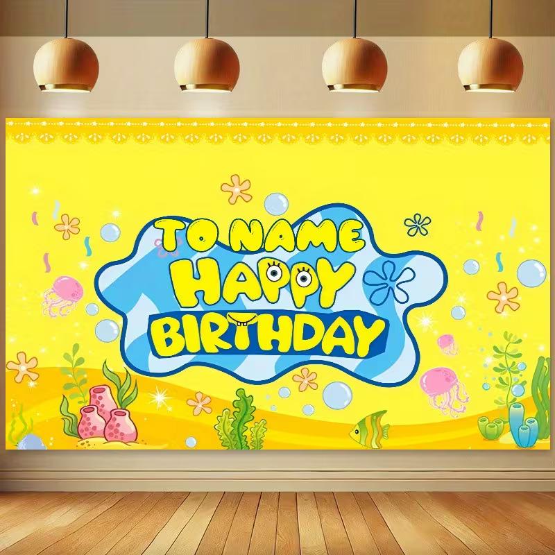 2D Bikini Bottom Custom Backdrop Kids Party Decor