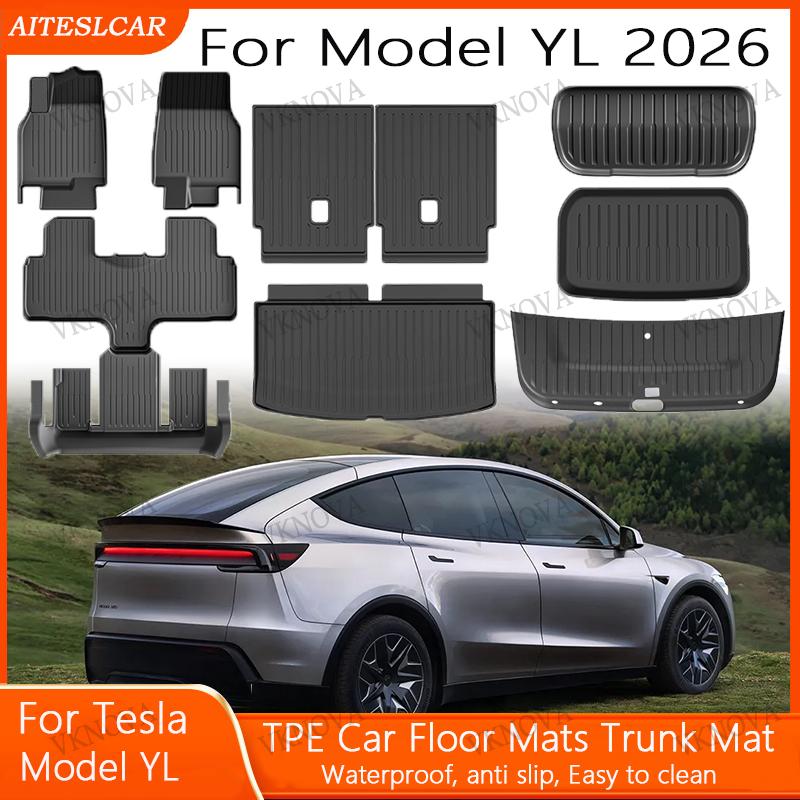 For Tesla Model Y L Whole TPE Floor Mats Four Seasons Waterproof Anti-Slip Mat Foot Pads Model YL Rear Trunk Mat Car Accessorie