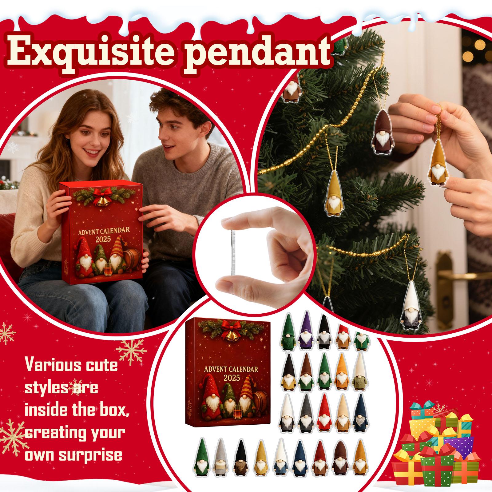 

Адвент-календарь – 24-дневный рождественский адвент-календарь, подарок-сюрприз для отсчета времени до Рождества, акриловая плоская подвеска (2D) One Size красный