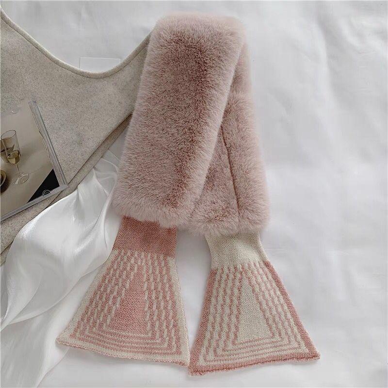 1Pc Scarf Women'S Autumn And Winter Ins Versatile Korean Version Plush Scarf, Striped Thickened Warm Neck Fur Collar