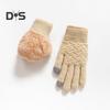 1 Pair Women Winter Gloves Double-layer Thickened Plush Jacquard Knitted Five Fingers Unisex Anti-slip Cold Weather Driving Golfing Skiing Skating