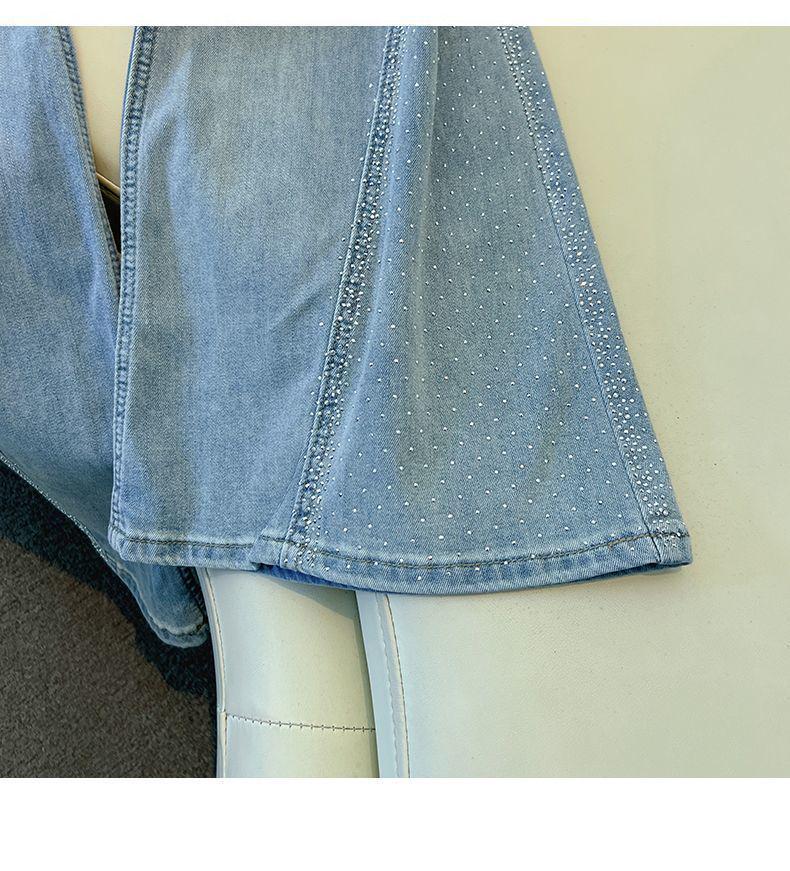 Women's High-Waisted Stretch Bell-Bottom Jeans - Sky Blue Diamond, Spring/Summer 2026