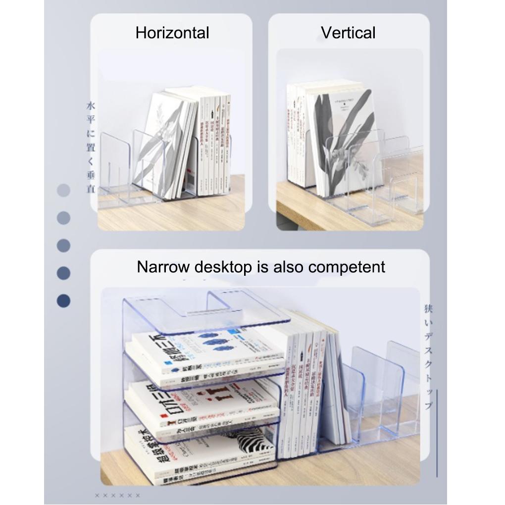 Bookend Portable Transparent Replacement 4 Compartment Organizing Study Dorm Desktop Textbook Bookends Holder Accessories