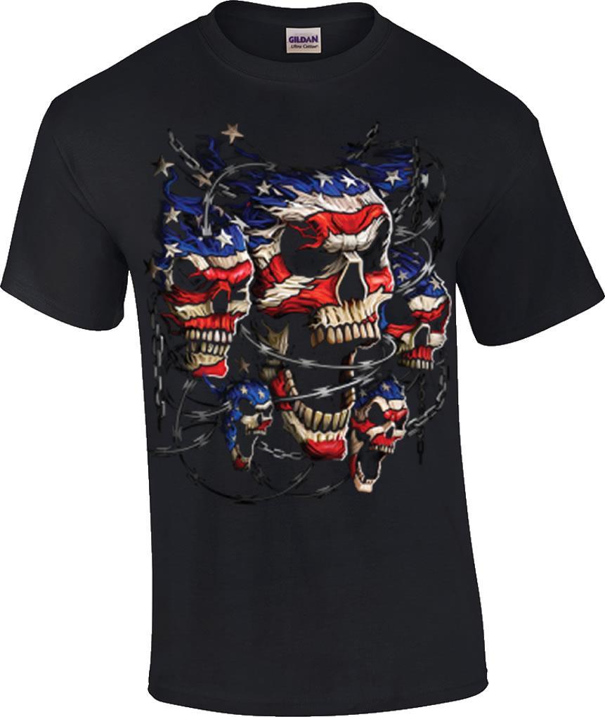 Flag Patriotic Skulls Red White Blue Skull Licensed T-Shirt XXXXL