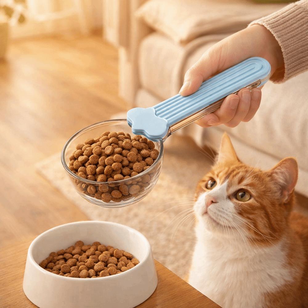 Multi-functional Cat Food Scoop Clear Scale Cat Food Measuring Spoon Sealing Clip  for Dogs Cats