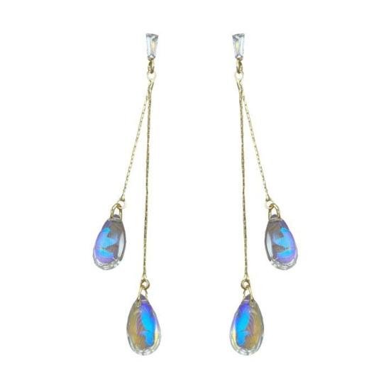 

1 пара изменяющих цвет висячих сережек в форме капли воды, длинные серьги-гвоздики с бахромой, женские ювелирные изделия в подарок золотистый