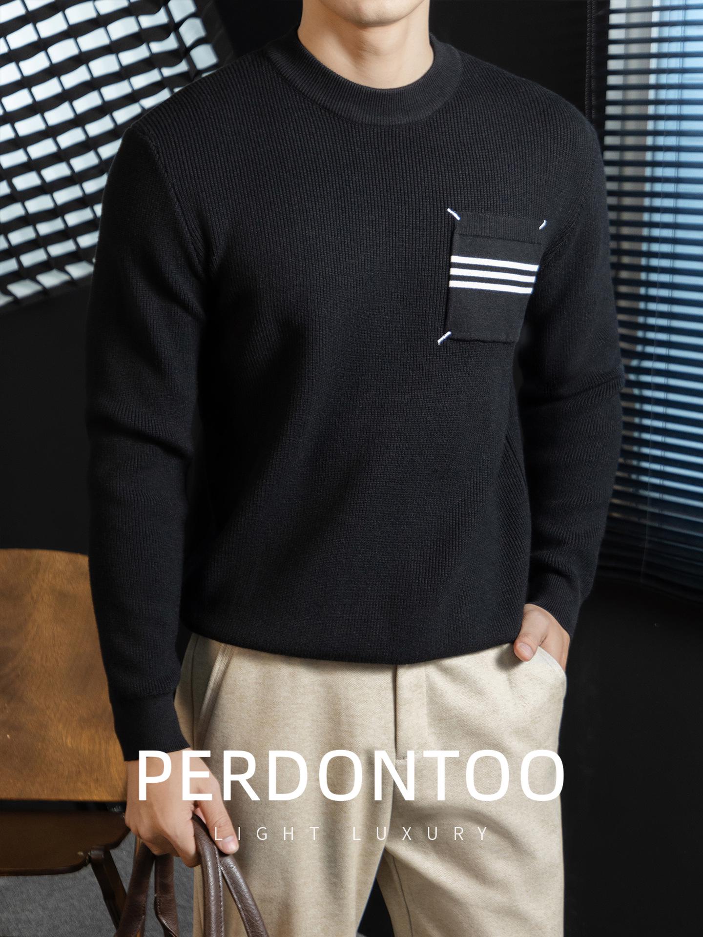 

Men s Warm Striped Knit Sweater with Pockets - Autumn/Winter 2026 Collection 2XL чорний