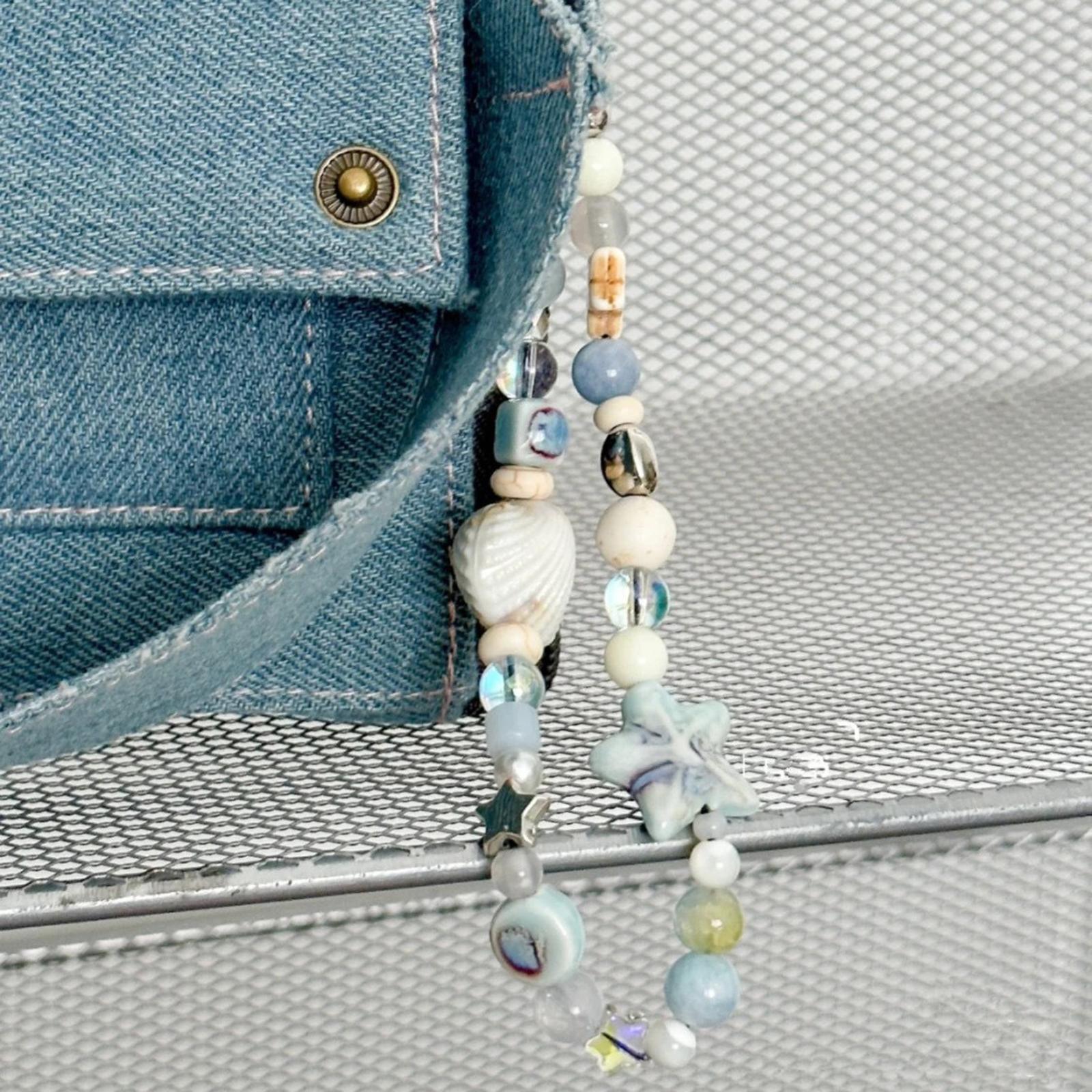 

Cute Shell Cell Phone Lanyard Strap Blue Ocean Design 25cm PVC Keyring Bag Pendant
