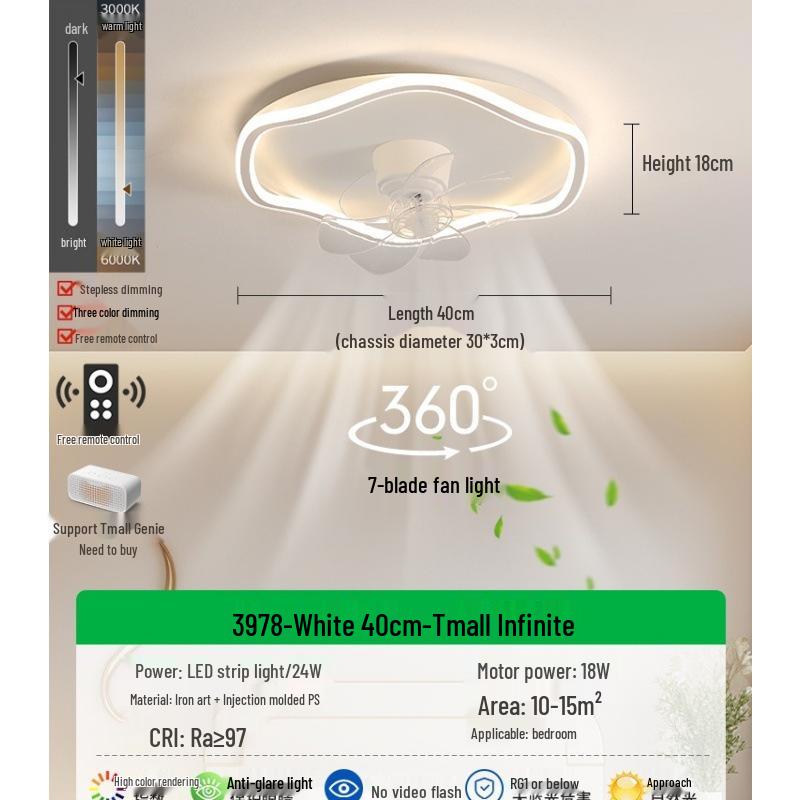 Ventilator de tavan silențios cu lumină pentru dormitor și camera copiilor, design modern minimalist, iluminare prietenoasă cu ochii și reglabilă