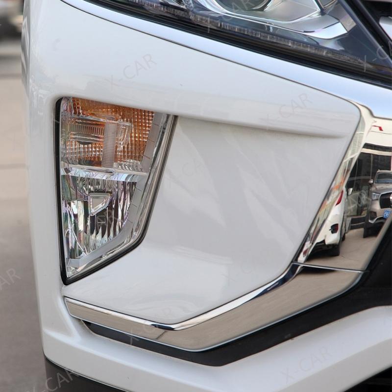 Front Bumper Headlight Foglamp Lower Chrome Trim Strip Molding Decorative Cover Lid For Mitsubishi Eclipse Cross 2018 -