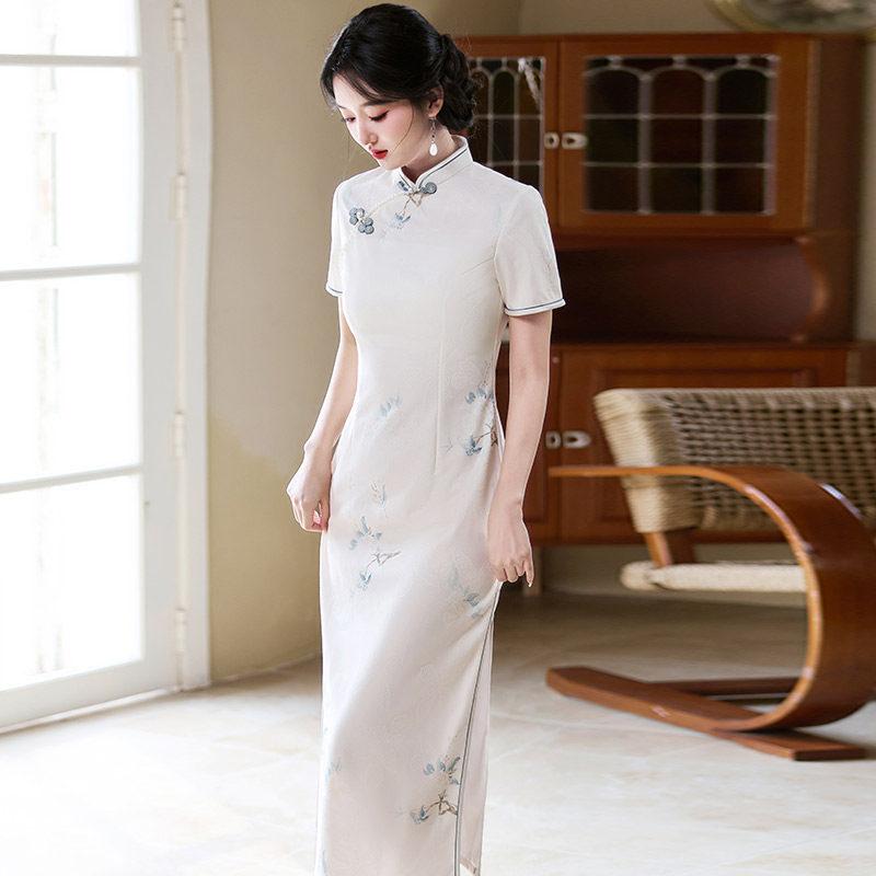 White national style new Chinese style daily Suzhou long cheongsam improved young 1011 new women's high sense summer