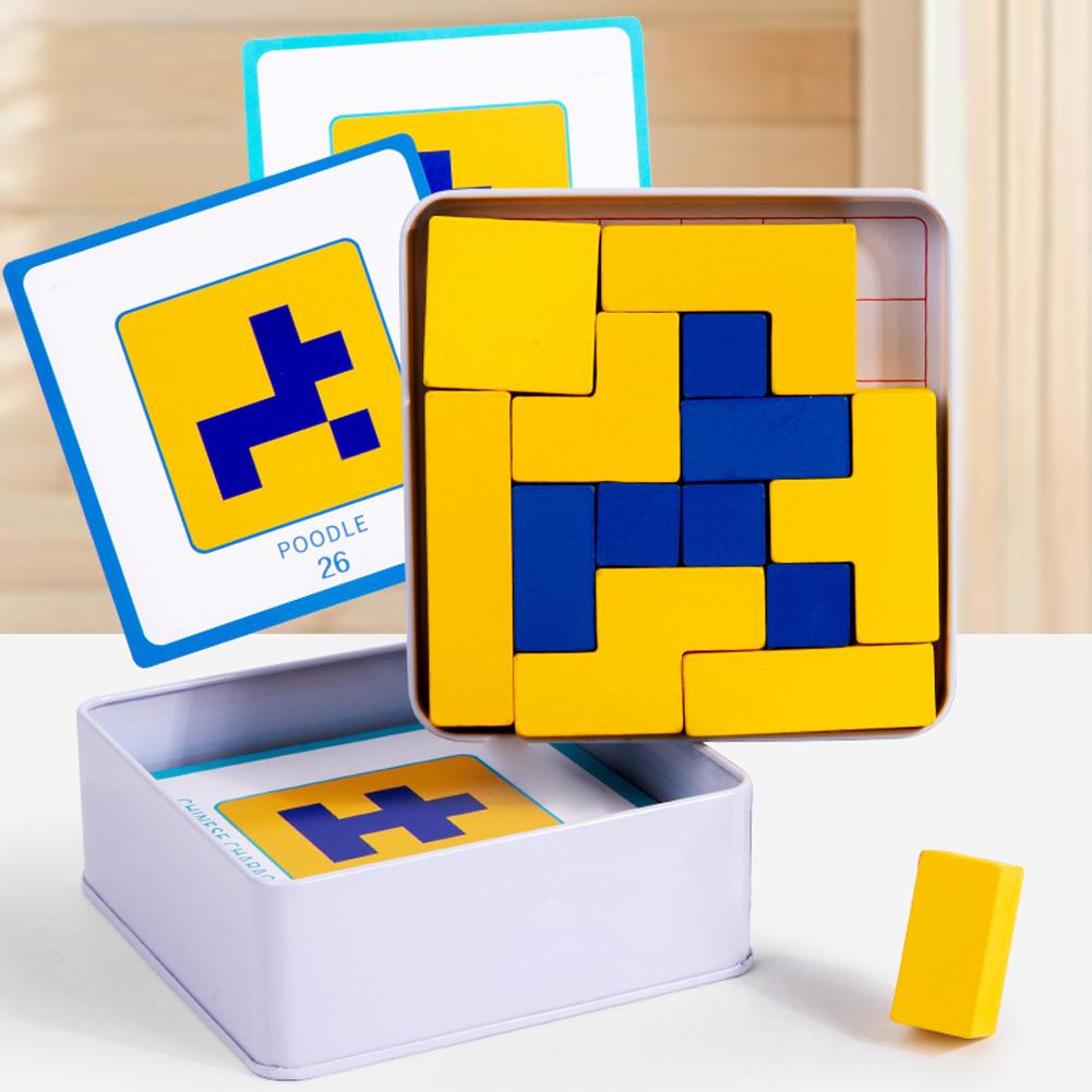 Wooden Block Puzzle With Storage Box Hidden Building Block Puzzle Toy Educational Logical Thinking Training Game Gifts For Kids