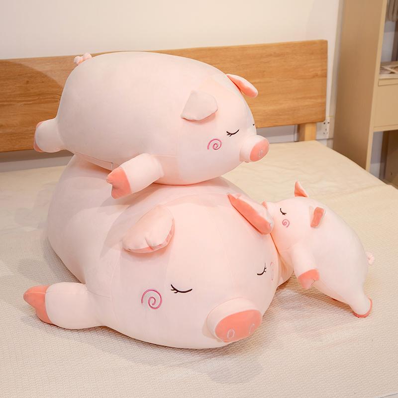 40cm Squishy Pink Pig Doll Plush Toy Down Cotton Stuffed Sleepy Cartoon Animal Lying Pillow Back Support Plushie Gift