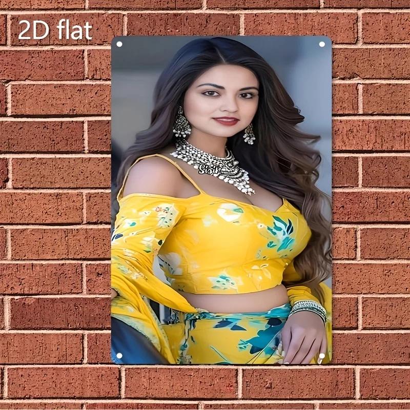 

Винтажный цветочный женский портрет Металлическая настенная табличка темные хаки