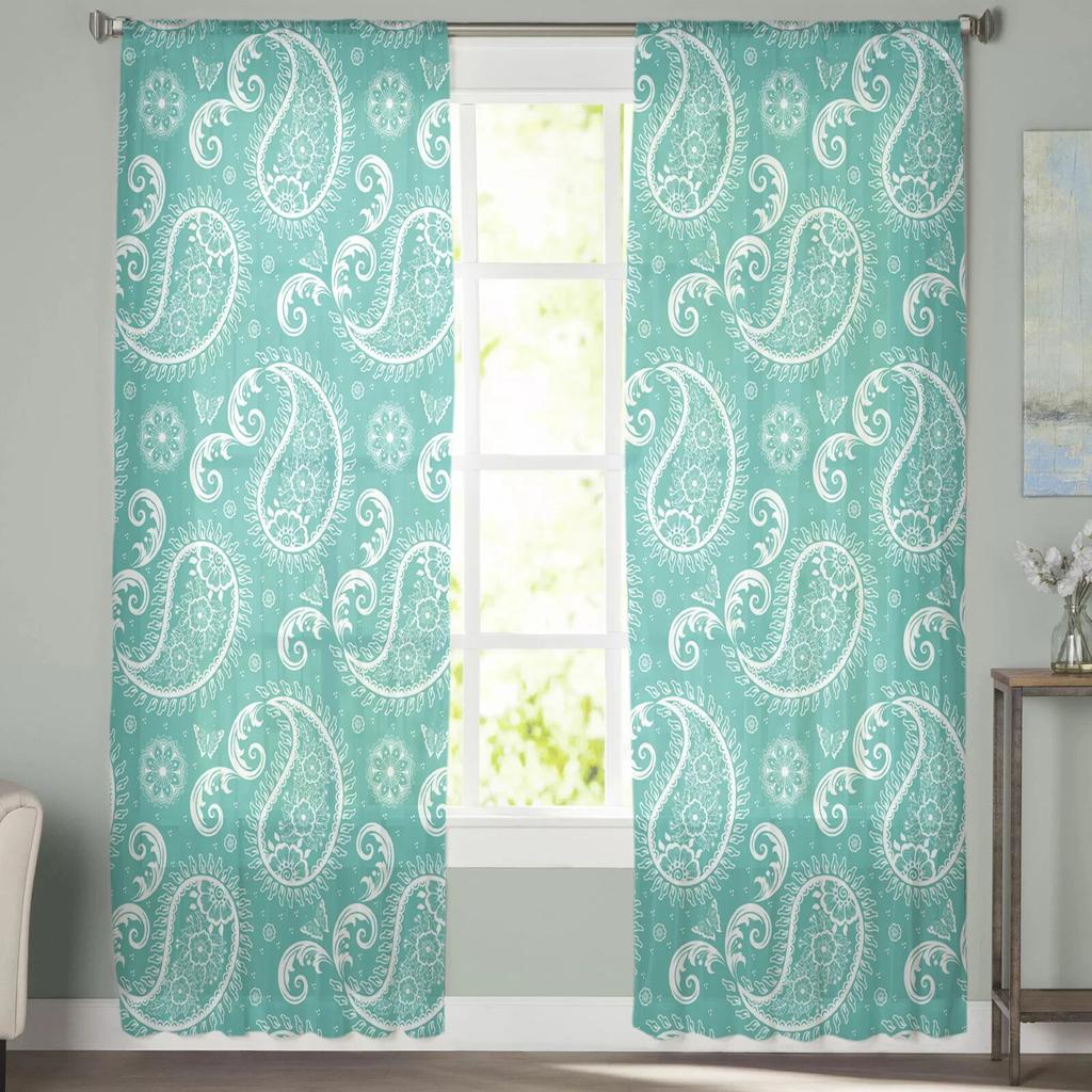 Paisley mønster Chiffon Tyll Gardiner for Stue Kjøkken Soverom Ren Voile Garn Vindu Behandling