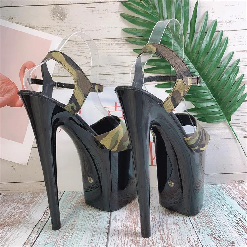 Fashion 20cm High Heel Sandals for Women 2025 New Summer Slim Heel Open Toe Army Green Ultra High Heel Waterproof Platform Women's Shoes