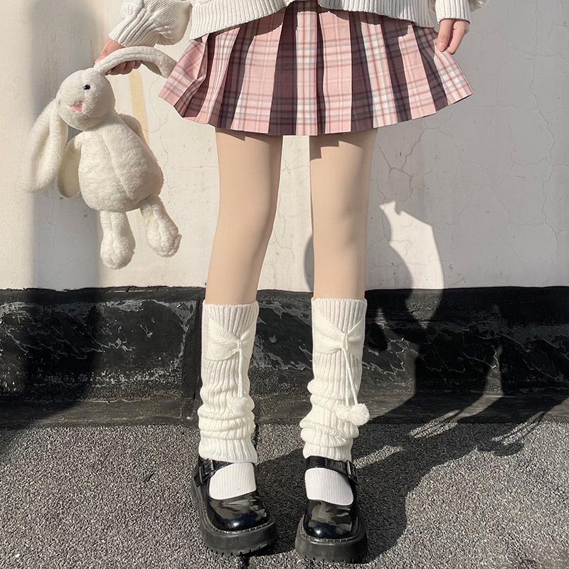 Autumn & Winter Warm Bow Leg Warmers, Cute Lolita Style Pompom Socks for Women