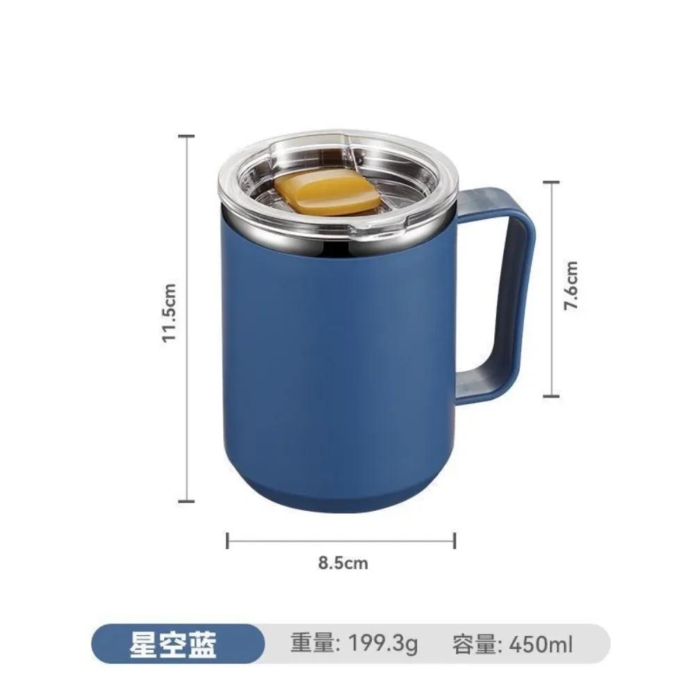 1PC 450ML Coffee Cup with Handle Lid Straw Insulated Cup Vacuum Stainless Steel Double Layer Large Capacity Portable Traveling