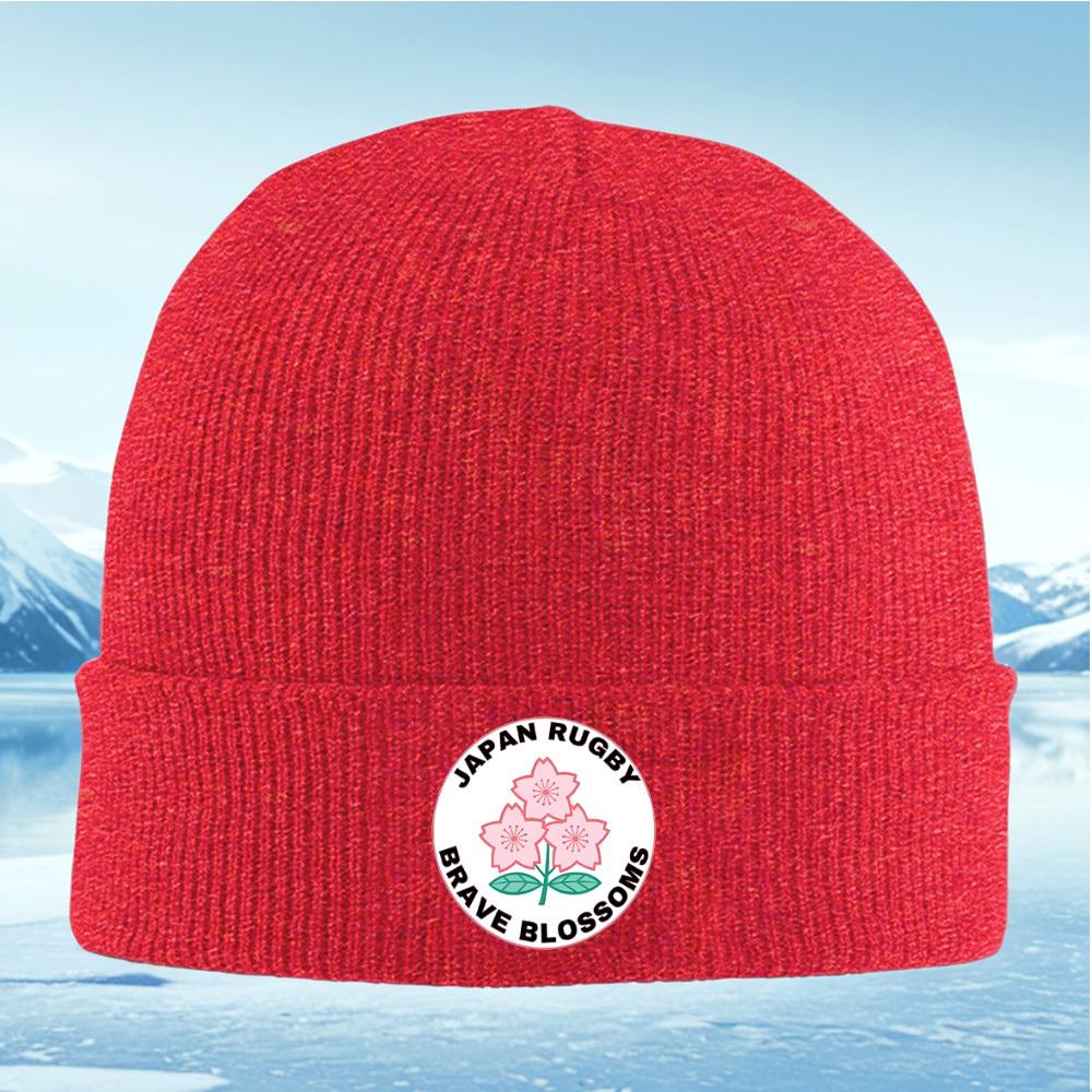 Cherry blossoms rugby logo Japan brave Men Women Unisex Knitted Hat Beanie Pullover Cap Winter Thermal Warm Christmas Outdoor Cy
