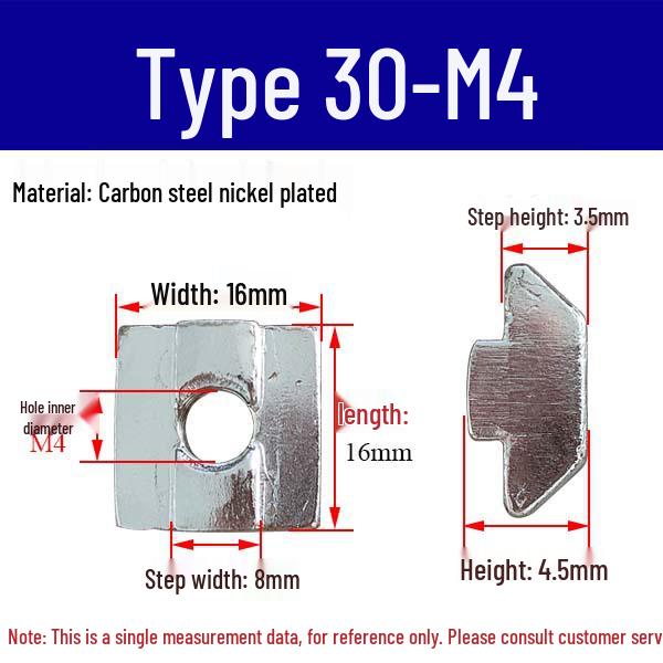 European Profile T-nut: Square T-slot Slider, Types 20/30/40/45, Sizes M3-M8