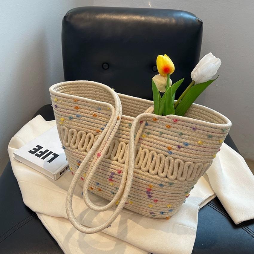 Nowa Letnia Torba Tkana z Francuskiej Trawy o Dużej Pojemności Wakacje nad Morzem Plaża Torby Jednoramienne Wydrążona Torba Tkana z Bawełnianego Sznurka