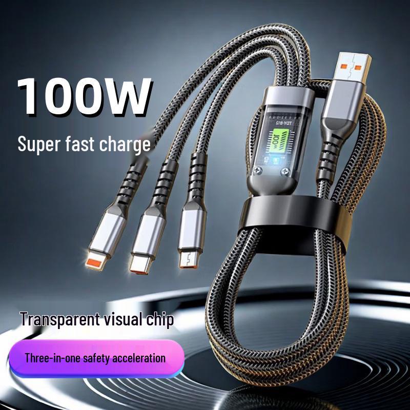 120W Super Fast Charging 3-in-1 Cable with Digital Display for Apple, Huawei, OPPO