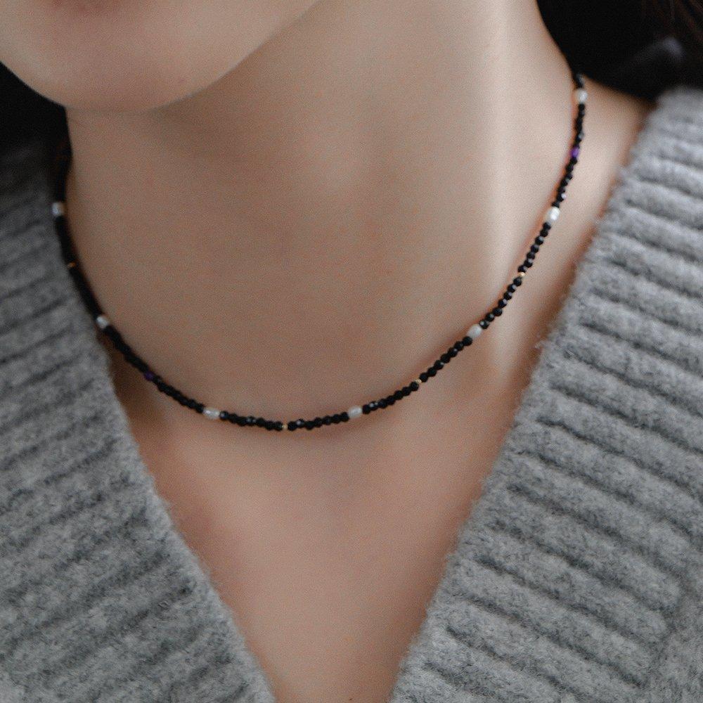 Prn280 Purple&Gold Ball Necklace