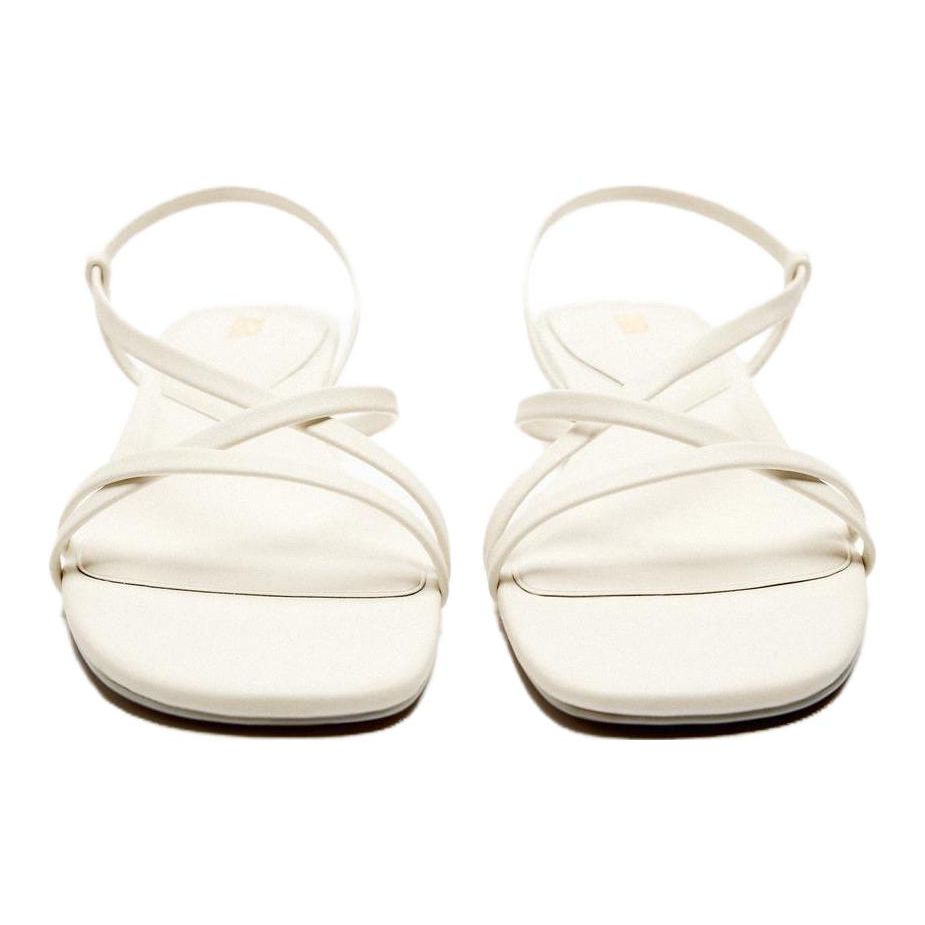 Zara Leather Flat One Strap Sandals Women sandals White 2814210001