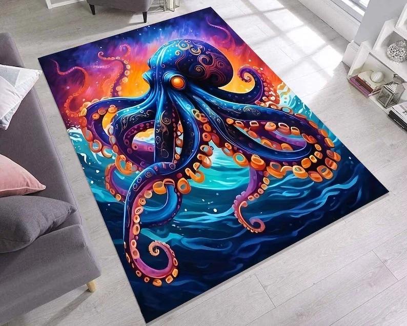 Dywan Ośmiornica Magia Głębinowa do Salonu Sypialni Przyłóżkowy Miękki Dywanik Lounge Antypoślizgowa Mata Podłogowa Kuchnia Wejście Wycieraczka